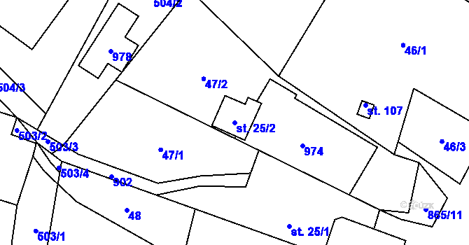 Parcela st. 25/2 v KÚ Studená Loučka, Katastrální mapa