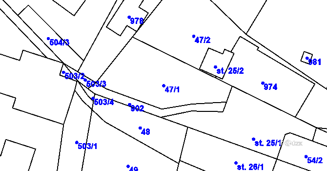 Parcela st. 47/1 v KÚ Studená Loučka, Katastrální mapa