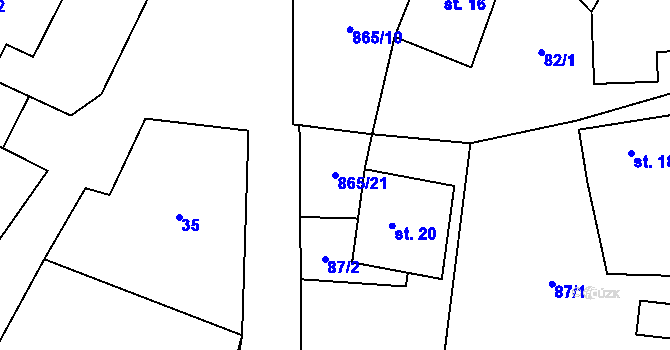 Parcela st. 865/21 v KÚ Studená Loučka, Katastrální mapa