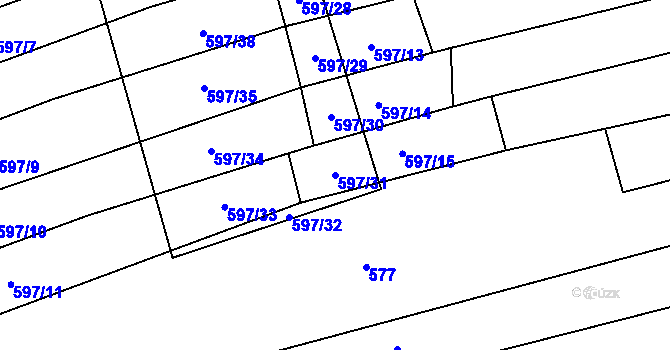 Parcela st. 597/31 v KÚ Studené, Katastrální mapa