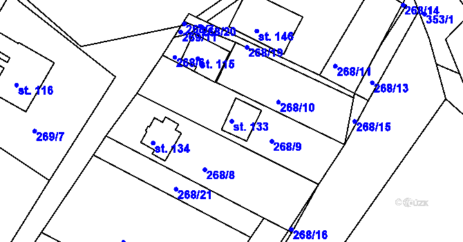 Parcela st. 133 v KÚ Studené, Katastrální mapa