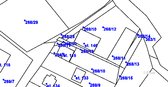 Parcela st. 146 v KÚ Studené, Katastrální mapa