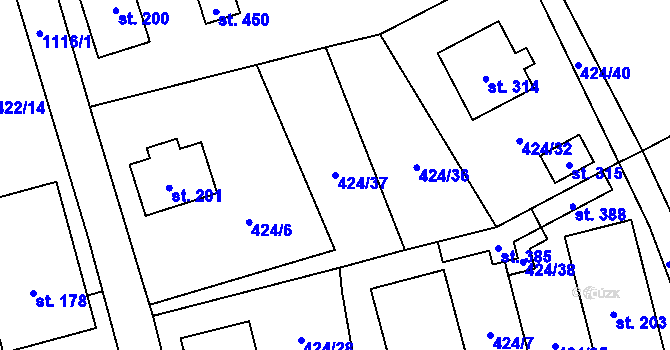 Parcela st. 424/37 v KÚ Martinice v Krkonoších, Katastrální mapa