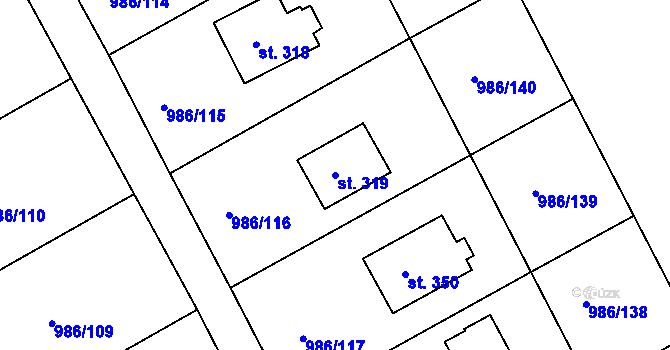 Parcela st. 319 v KÚ Rovnáčov, Katastrální mapa
