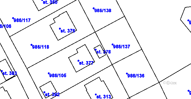 Parcela st. 378 v KÚ Rovnáčov, Katastrální mapa
