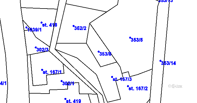 Parcela st. 353/8 v KÚ Studenec u Horek, Katastrální mapa