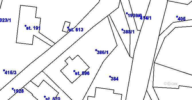 Parcela st. 386/1 v KÚ Studenec u Horek, Katastrální mapa