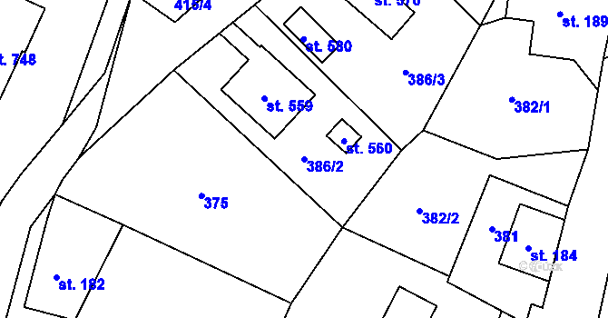 Parcela st. 386/2 v KÚ Studenec u Horek, Katastrální mapa