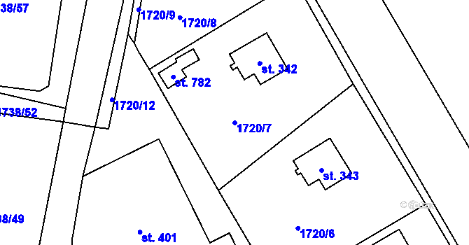 Parcela st. 1720/7 v KÚ Studenec u Horek, Katastrální mapa
