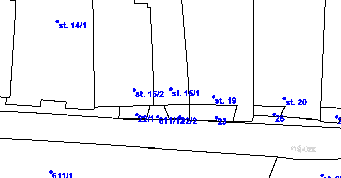 Parcela st. 15/1 v KÚ Studenec u Třebíče, Katastrální mapa