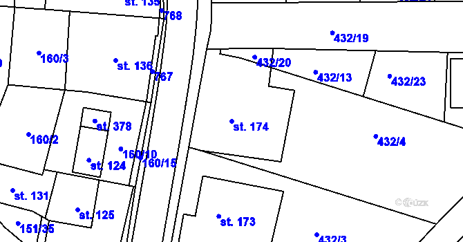 Parcela st. 174 v KÚ Studenec u Třebíče, Katastrální mapa