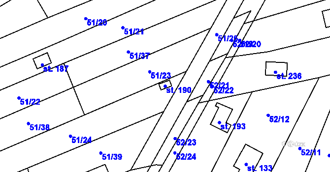 Parcela st. 190 v KÚ Studeněves, Katastrální mapa