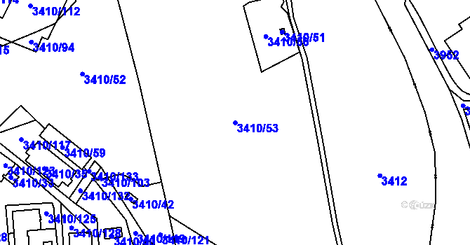 Parcela st. 3410/53 v KÚ Heřmanice u Nové Paky, Katastrální mapa