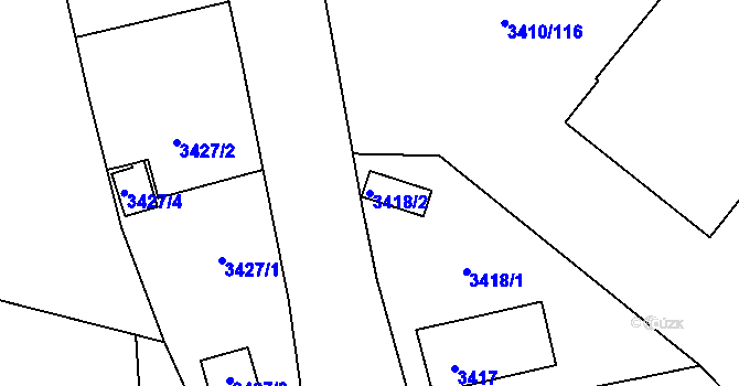 Parcela st. 3418/2 v KÚ Heřmanice u Nové Paky, Katastrální mapa