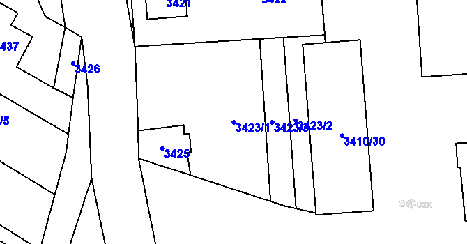 Parcela st. 3423/1 v KÚ Heřmanice u Nové Paky, Katastrální mapa