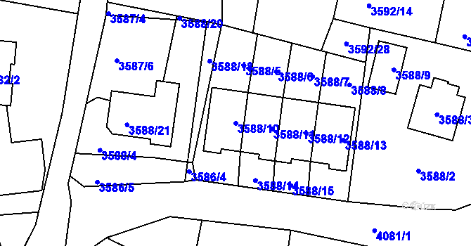 Parcela st. 3588/10 v KÚ Heřmanice u Nové Paky, Katastrální mapa