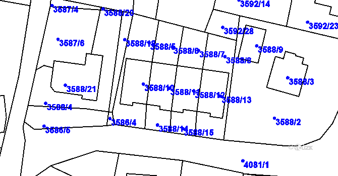 Parcela st. 3588/11 v KÚ Heřmanice u Nové Paky, Katastrální mapa