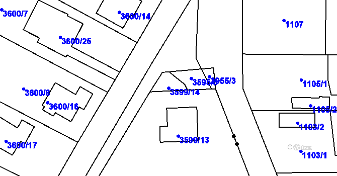 Parcela st. 3599/14 v KÚ Heřmanice u Nové Paky, Katastrální mapa
