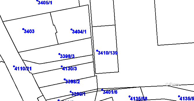 Parcela st. 3410/139 v KÚ Heřmanice u Nové Paky, Katastrální mapa