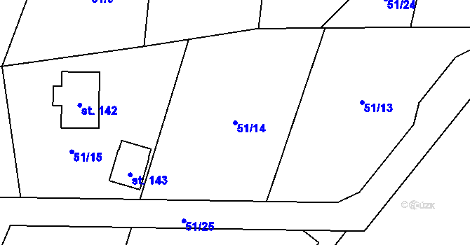 Parcela st. 51/14 v KÚ Kumburský Újezd, Katastrální mapa