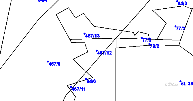 Parcela st. 467/12 v KÚ Kumburský Újezd, Katastrální mapa