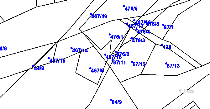 Parcela st. 467/16 v KÚ Kumburský Újezd, Katastrální mapa