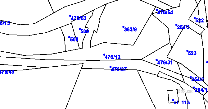 Parcela st. 476/12 v KÚ Kumburský Újezd, Katastrální mapa
