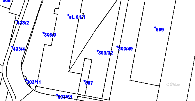 Parcela st. 303/32 v KÚ Kumburský Újezd, Katastrální mapa