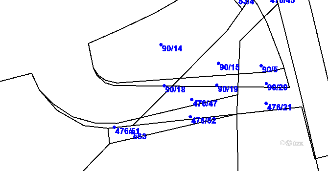 Parcela st. 90/18 v KÚ Kumburský Újezd, Katastrální mapa