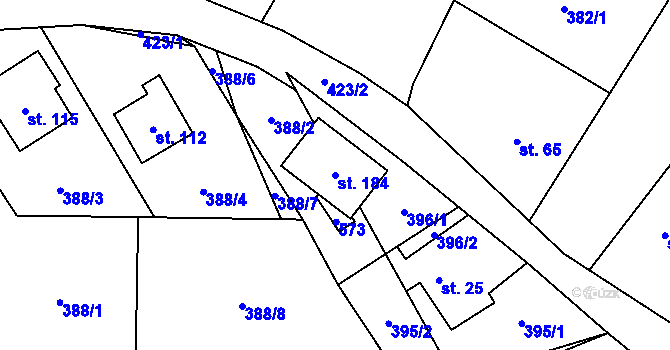 Parcela st. 184 v KÚ Kumburský Újezd, Katastrální mapa