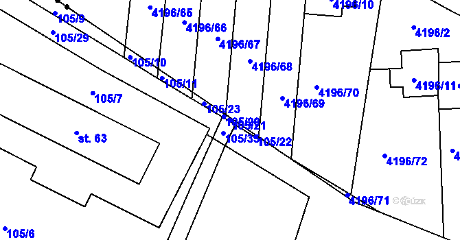 Parcela st. 105/21 v KÚ Studénka u Nové Paky, Katastrální mapa
