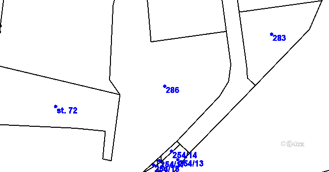 Parcela st. 286 v KÚ Studénka u Nové Paky, Katastrální mapa