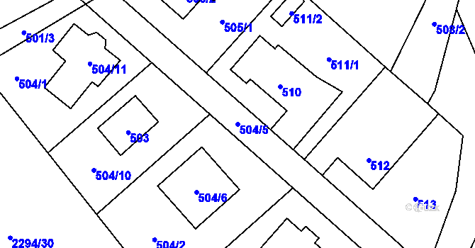 Parcela st. 504/5 v KÚ Butovice, Katastrální mapa
