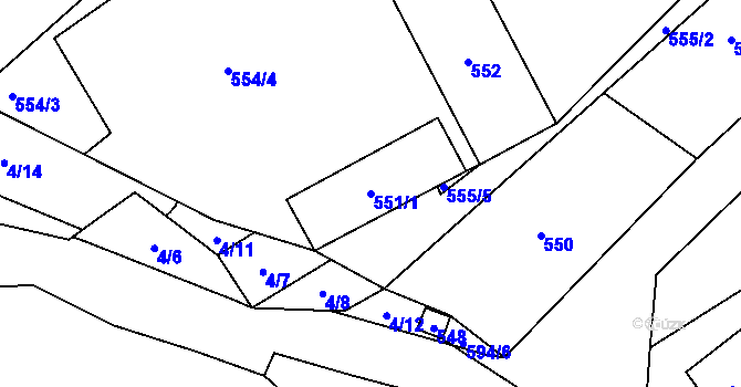 Parcela st. 551/1 v KÚ Butovice, Katastrální mapa