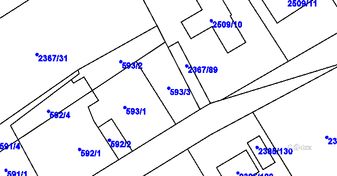 Parcela st. 593/3 v KÚ Butovice, Katastrální mapa