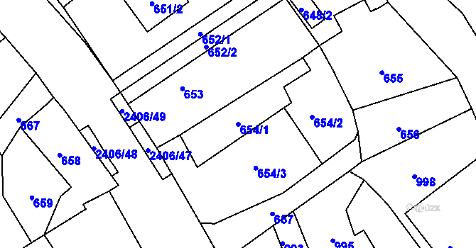 Parcela st. 654/1 v KÚ Butovice, Katastrální mapa