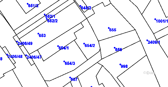 Parcela st. 654/2 v KÚ Butovice, Katastrální mapa
