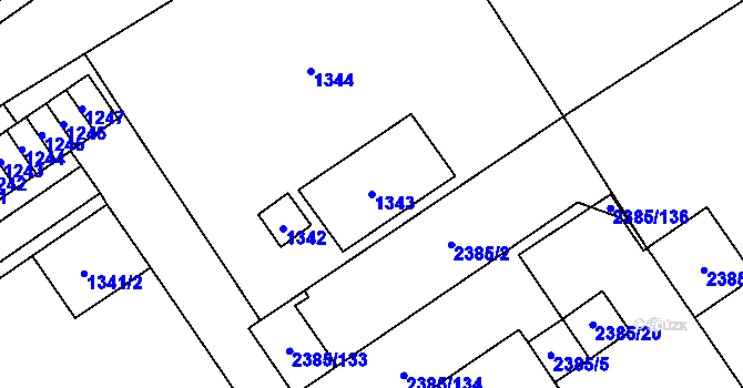 Parcela st. 1343 v KÚ Butovice, Katastrální mapa