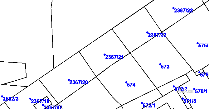 Parcela st. 2367/21 v KÚ Butovice, Katastrální mapa