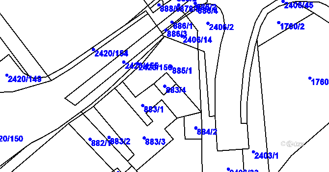 Parcela st. 883/4 v KÚ Butovice, Katastrální mapa