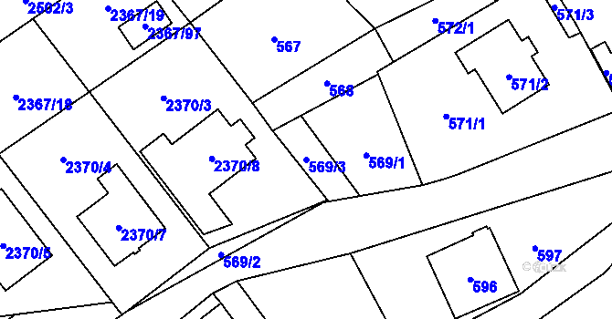 Parcela st. 569/3 v KÚ Butovice, Katastrální mapa