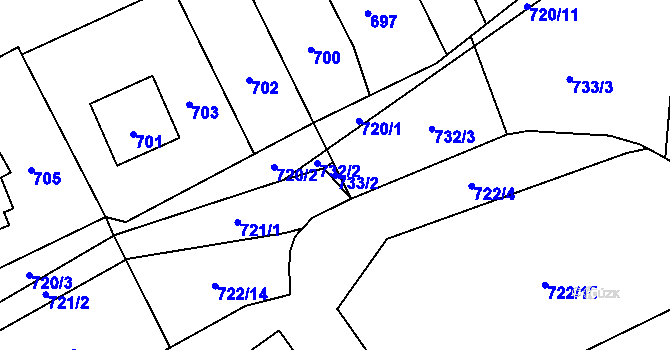 Parcela st. 733/2 v KÚ Butovice, Katastrální mapa