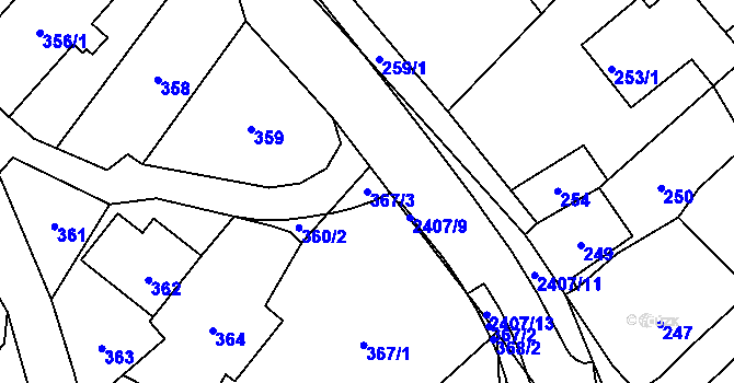Parcela st. 367/3 v KÚ Butovice, Katastrální mapa