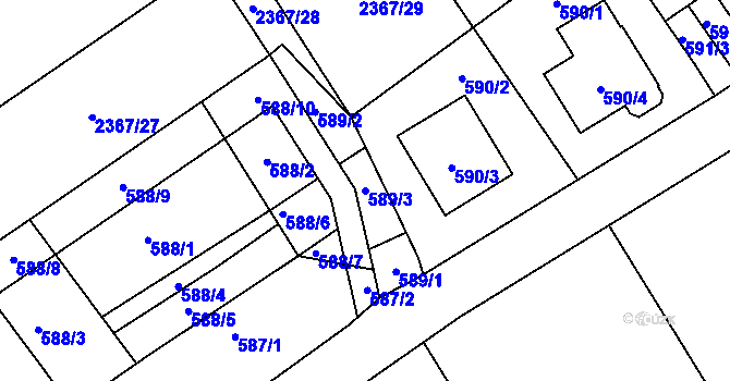 Parcela st. 589/3 v KÚ Butovice, Katastrální mapa