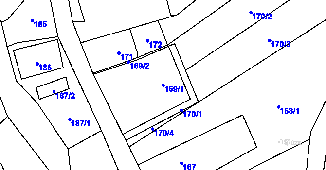 Parcela st. 169/1 v KÚ Butovice, Katastrální mapa