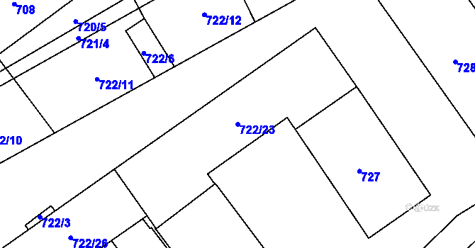 Parcela st. 722/23 v KÚ Butovice, Katastrální mapa