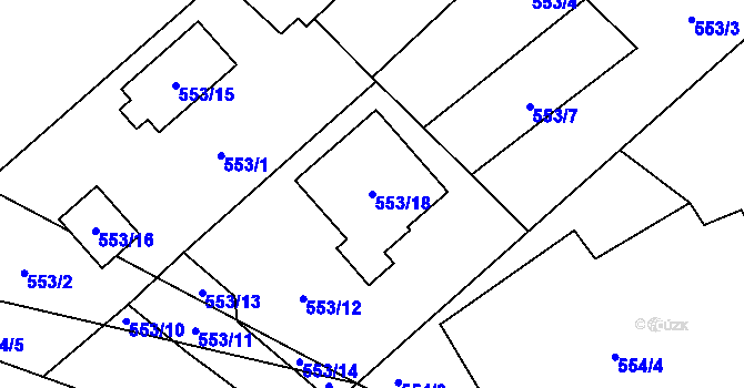 Parcela st. 553/18 v KÚ Butovice, Katastrální mapa