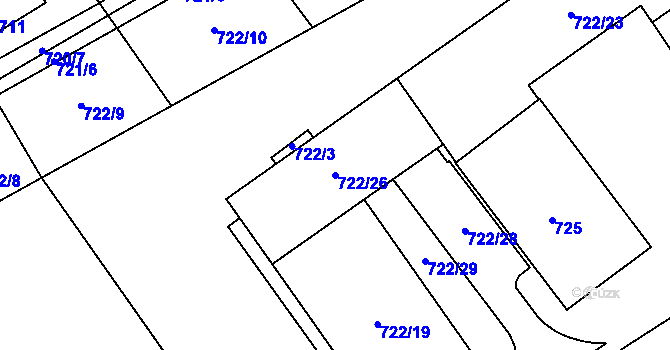 Parcela st. 722/26 v KÚ Butovice, Katastrální mapa