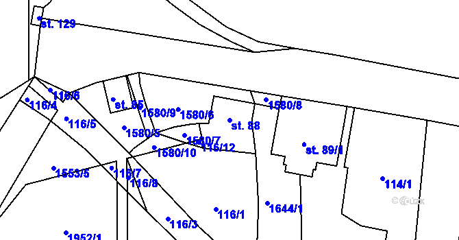 Parcela st. 88 v KÚ Studený, Katastrální mapa
