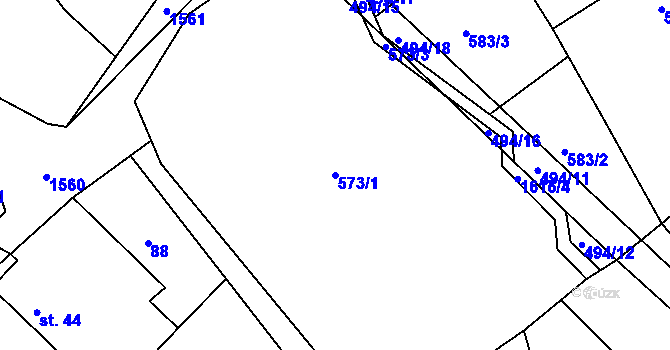 Parcela st. 573/1 v KÚ Studený, Katastrální mapa